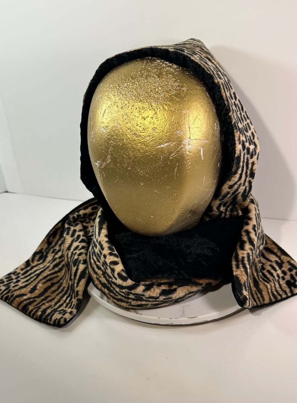 Vintage Leopard Print black Velour scarf wrap 80” long